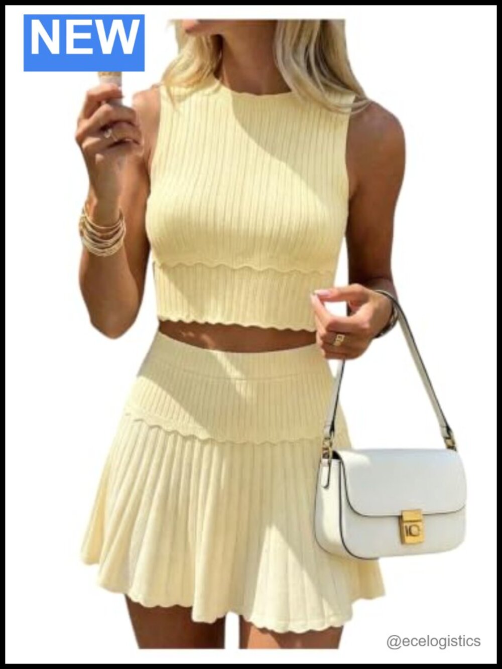 2 Piece Ribbed Knit Tank Top Aline Mini Skirt Set Stretchy Casual Outfit